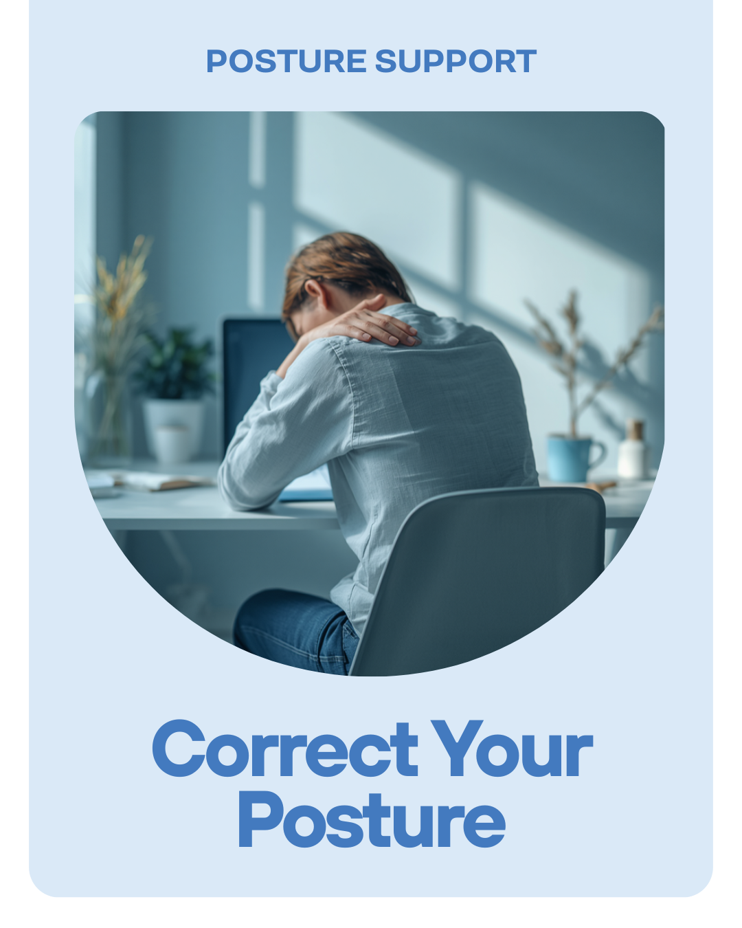 Person with slouched posture at desk - the problem PostureFix solves