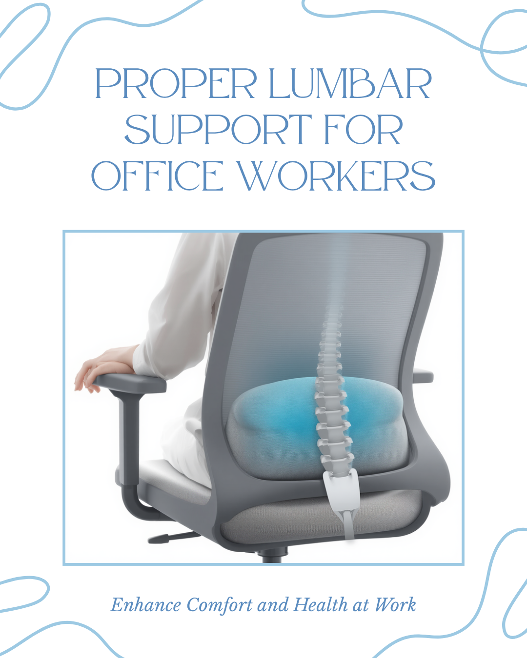 Lumbar spine support diagram for office sitting posture