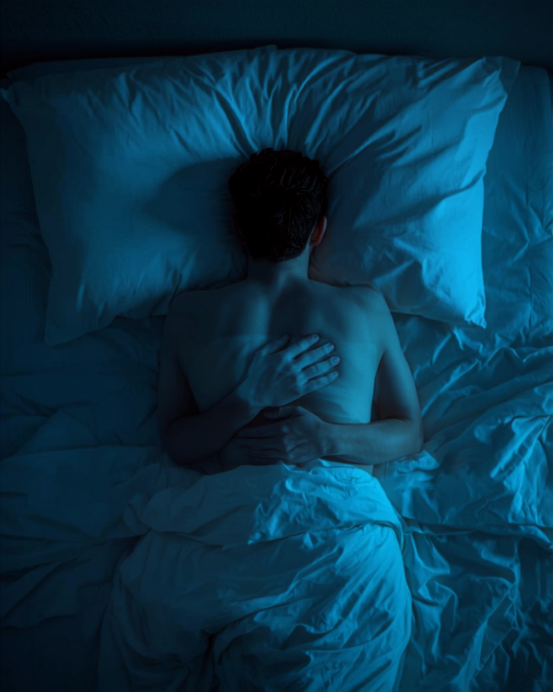 Person uncomfortable trying to find sleep position - the problem CuddleLong solves