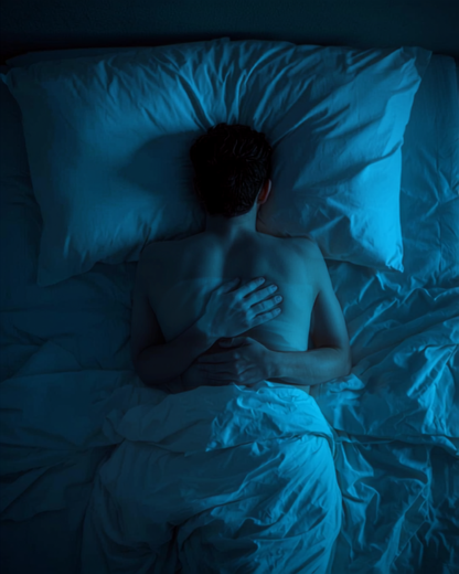 Person uncomfortable trying to find sleep position - the problem CuddleLong solves