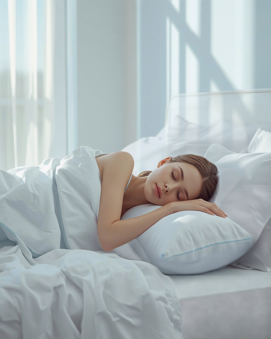 Person sleeping peacefully hugging CuddleLong body pillow